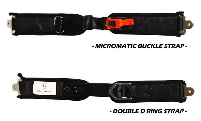 Jenis tali pengunci helm model microlock (atas) dan DD Ring (bawah) 