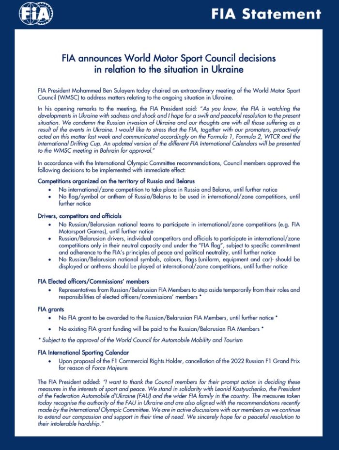 Statement resmi FIA
