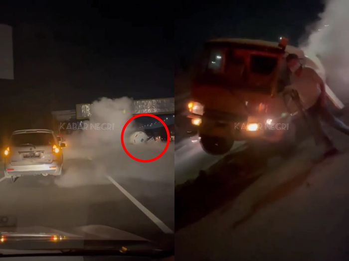 Kcelakaan truk tangki CO2 jadi penyebab munculnya asap putih tebal di pintu tol Cikarang Utara.