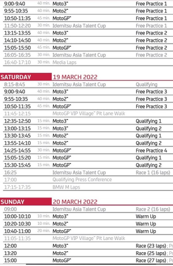 Jadwal MotoGP Indonesia dalam zona waktu WITA