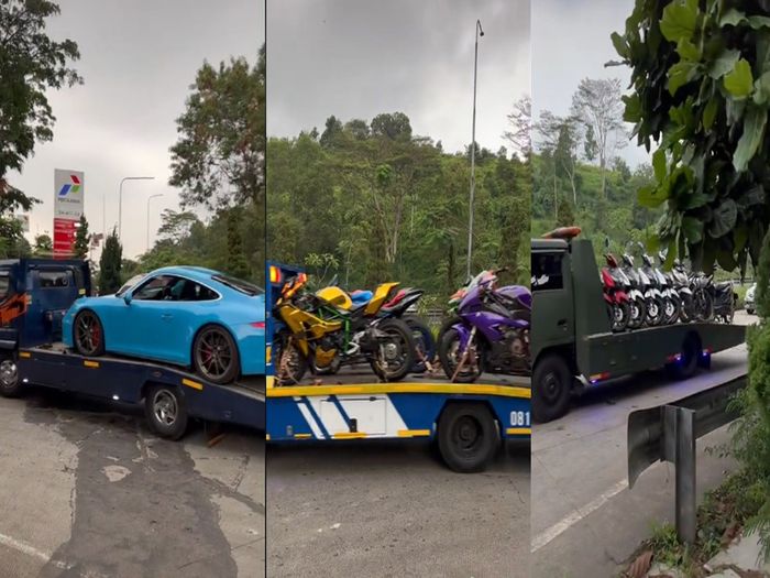 Aset kendaraan Doni Salmanan disita Polisi dan diangkut truk towing.