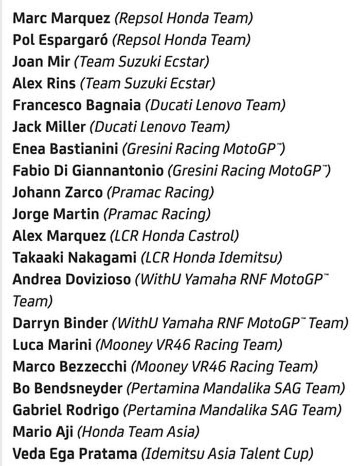 Daftar 20 Pembalap yang Parade dengan Jokowi