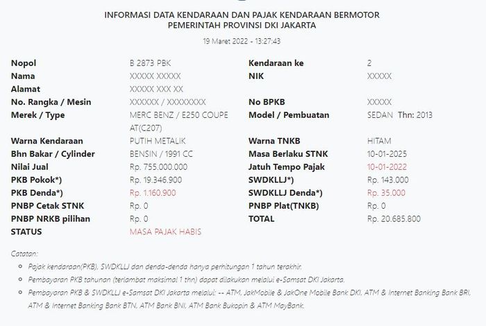 Data Mercy E250 Coupe B 2873 PBK penghalang ambulans nunggak pajak