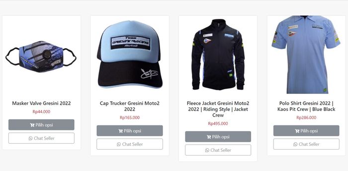 Contoh apparel Team Gresini Racing yang dijual Ridingstyle.