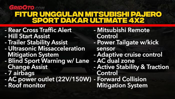 Fitur unggulan Mitsubishi Pajero Sport Dakar Ultimate 4x2.