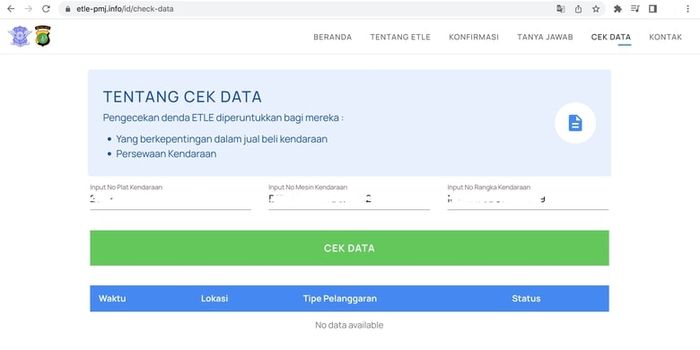 tangkap layar cara cek tilang elektronik secara online.