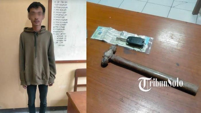 Febri, seorang pria 18 tahun asal Jenar, Sragen, ditangkap polisi setelah aksi membegal sopir taksi online, Minggu (10/4/2022). 