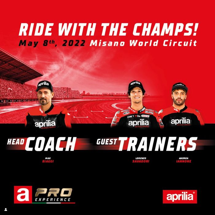 Max Biaggi, Lorenzo Savadori dan Andrea Iannone dalam acara Aprilia Pro Experience