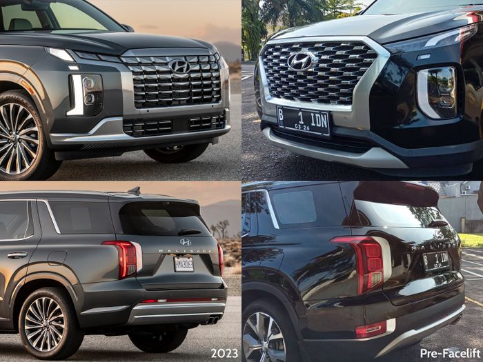 Perbedaan eksterior Palisade facelift dan sebelum facelift.
