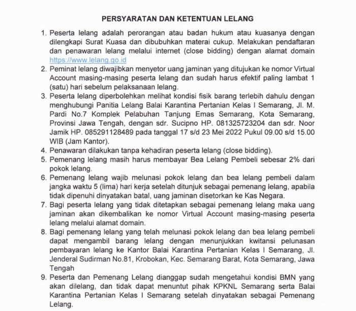 Persyaratan dan ketentuan lelang Toyota Innova dan Avanza KPKNL Semarang