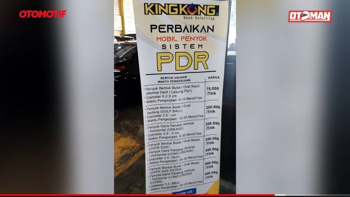Biaya perbaikan bodi mobil penyok pakai PDR di Kingkong PDR Carwash and Detailing