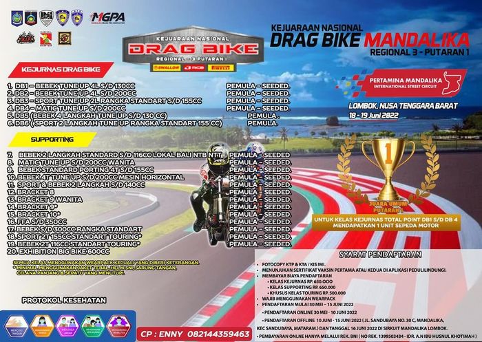 Poster Kejurnas Drag Bike Seri-1 di Sirkuit Mandalika, pada 18-19 Juni 2022.