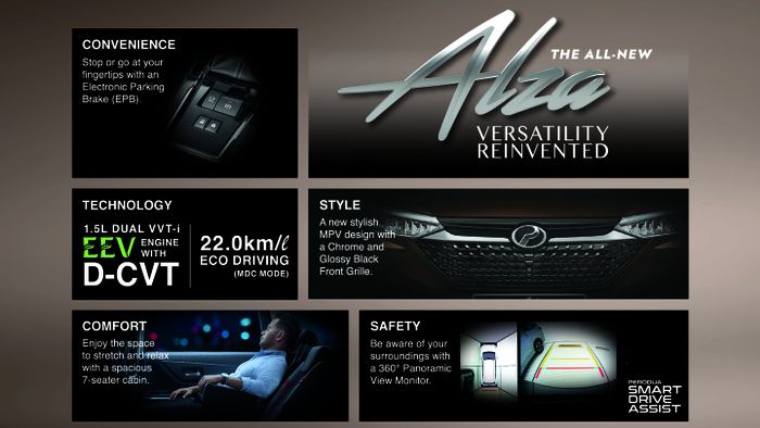 Teaser Perodua Alza menampilkan unique selling point dan fitur.