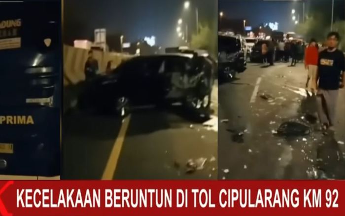 tangkap layar kondisi pasca kecelakaan beruntun di Tol Cipularang KM 92, Minggu (26/6/2022).