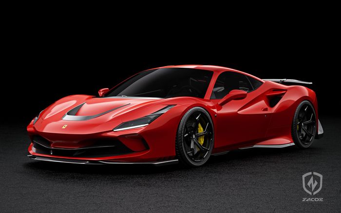 Tampilan depan modifikasi Ferrari F8 Tributo dirancang tajam dan aerodinamis