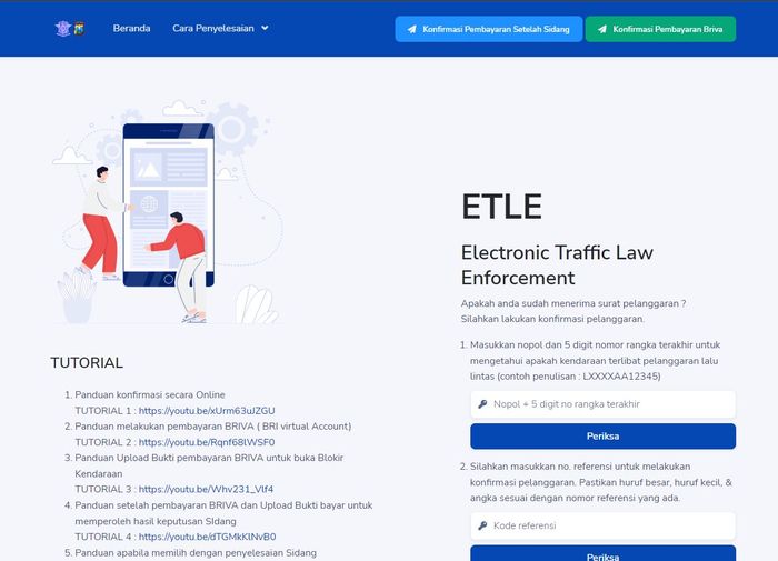 halaman muka website ETLE Jawa Timur.