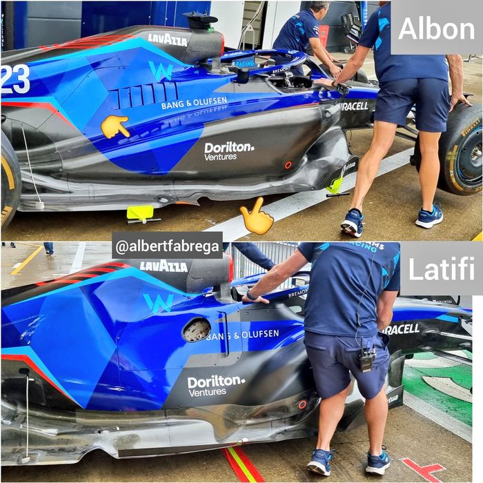 Sidepod baru dan lama mobil Williams FW44