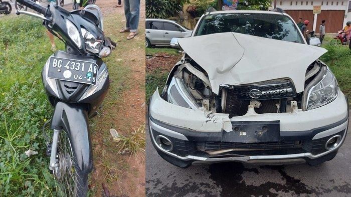 Kondisi akhir Daihatsu Terios dan Honda Kharisma setelah terlibat tusuk belakang di Jl HM Noerdin Pandji, Palembang