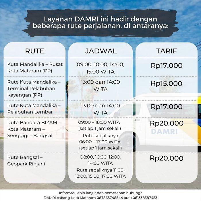Rute, jam keberangkatan, dan harga tiket angkutan KSPN sirkuit Mandalika.