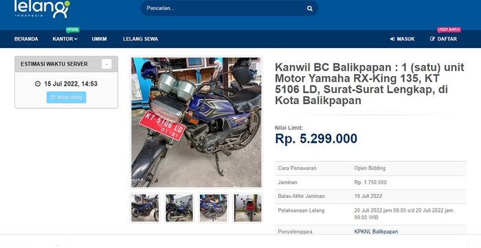 Motor Yamaha RX-King dilelang murah meriah di bawah Rp6 jutaan.