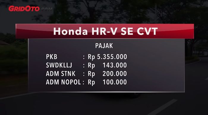Pajak Kendaraan Bermotor Honda HR-V SE