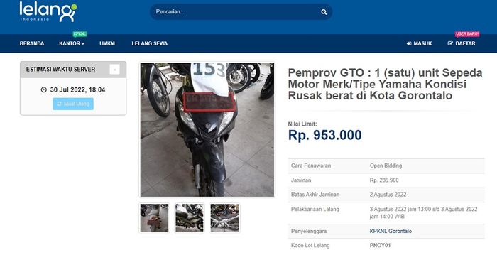 Lelang Yamaha Jupiter MX tahun 2009.