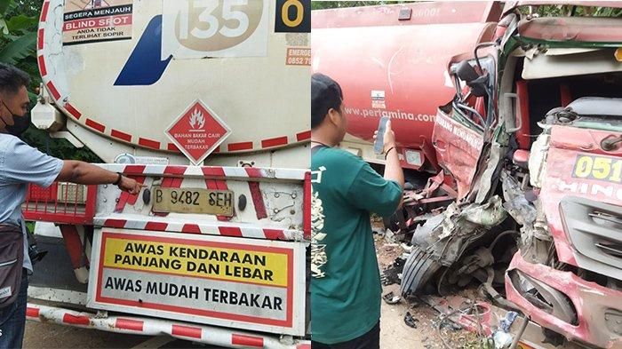 Truk Tangki Pertamina adu kepala lawan truk tronton di Lampung Utara