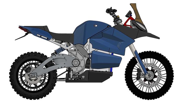 Tampak samping motor listrik Lightning Motorcycles, mirip BMW GS