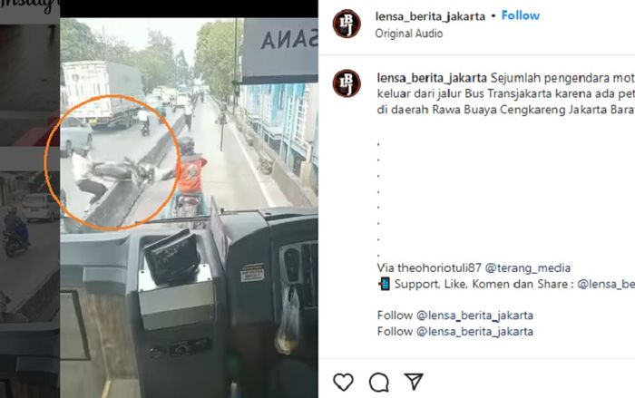 Pemotor panik masuk jalur busway didatangi polisi