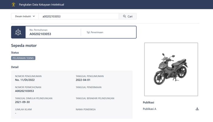 Paten Yamaha MX 135 reborn terdaftar di situs PDKI