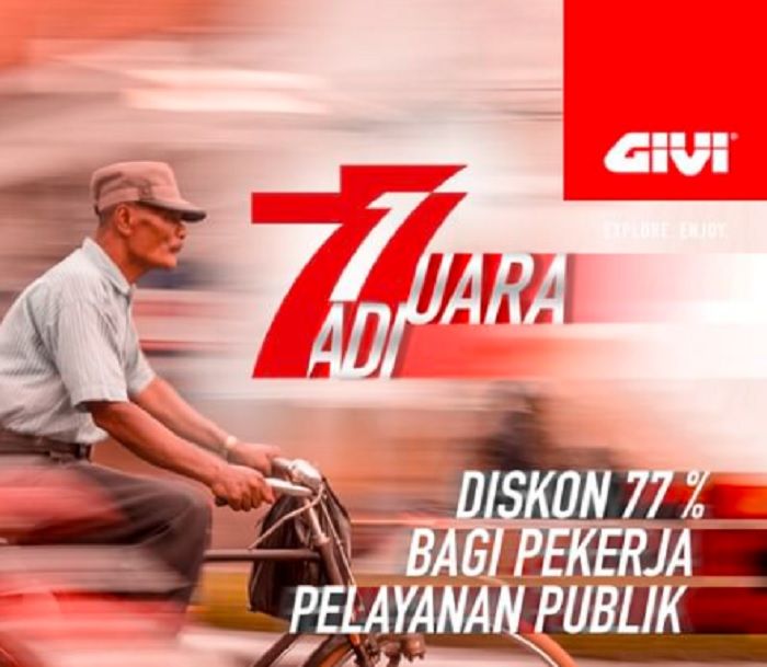 Promo hari kemerdekaan Givi Indonesia, diskon 77 % buat pekerja dan pelayanan publik 
