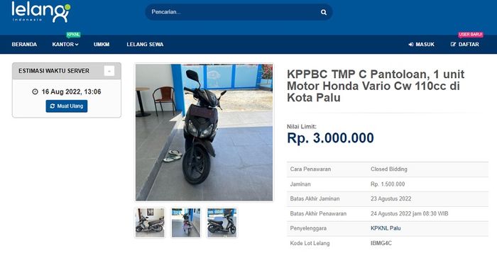 Honda Vario tahun 2013 dilelang murah meriah.