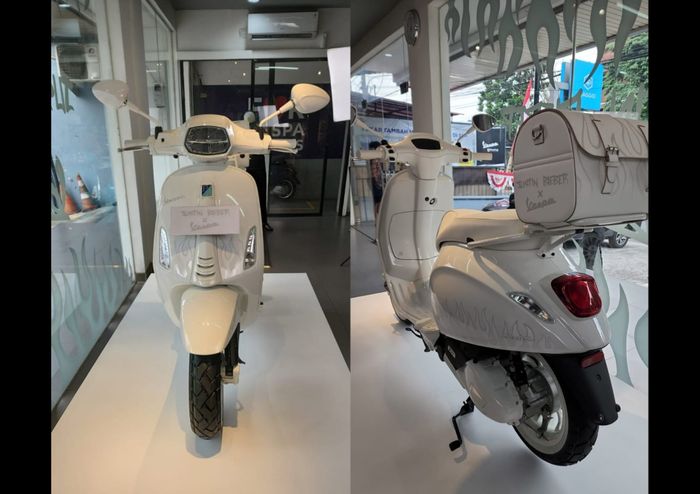 Tampak depan dan belakang Vespa X Justin Bieber di dealer resmi