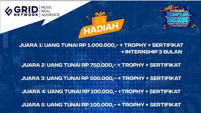 Hadiah untuk pemenang Campus Motolympic 2022 di Otobursa Tumplek Blek 2022