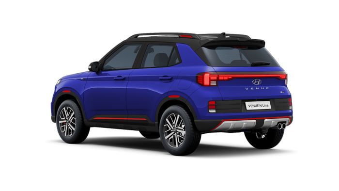 Ilustrasi Hyundai Venue N Line berwarna  Thunder Blue two-tone.