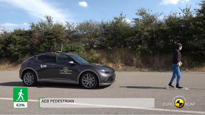 Fitur ADAS Genesis GV60 bisa mencegah benturan dengan pejalan kaki dan pesepeda.