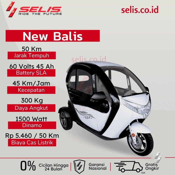 Biaya cas Selis New Balis Rp 5.460 dengan jarak tempuh 50 km.