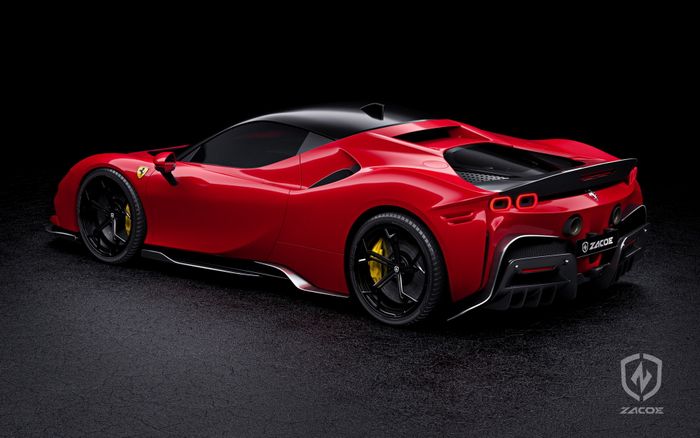 Tampilan belakang modifikasi Ferrari SF90 Stradale agresif ulah Zacoe Design