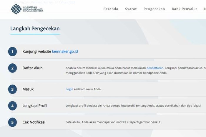 Laman bsu.kemnaker.go.id untuk pengecekan penerima bantuan subsidi upah atau cara cek penerima BSU 2022.