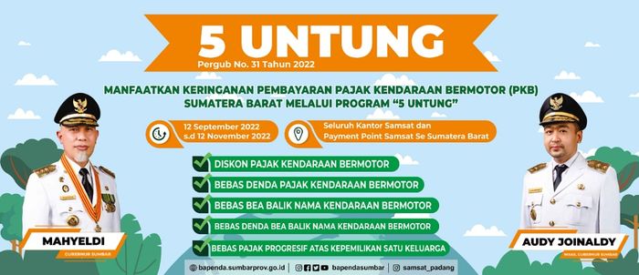 Pemprov Sumatera Barat kembali menggelar pemutihan pajak motor sampai 12 November 2022 mendatang.
