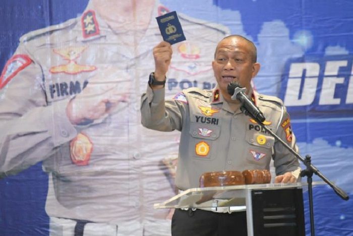 Direktur Registrasi dan Identifikasi Korlantas Polri Brigjen Pol Yusri Yunus mengungkapkan wacana BPKB Elektronik dalam rapat Anev di Bintaro, Tangerang Selatan, Senin (26/9/2022).