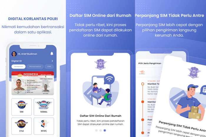 Tampilan layanan aplikasi SINAR perpanjangan SIM Online mudah dan praktis dengan handphone Android