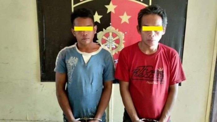 HAN (28) dan GA (46), dua bandit maling 23 aki bekas di pool bus Trans Binjai