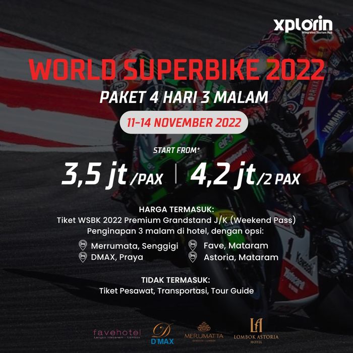Salah satu promo yang diberikan MGPA untuk WorldSBK Indonesia 2022, bundling penginapan dan tiket.