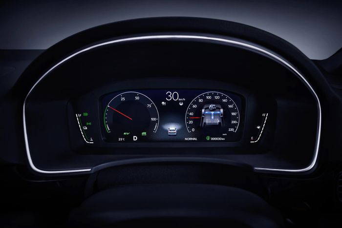 Interior Civic RS e:HEV dapat instrumen digital.