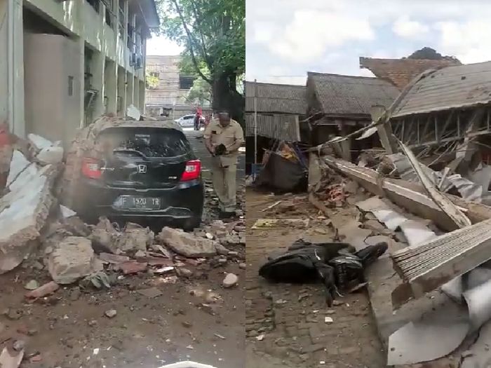 Honda Brio, Honda BeAT dan sejumlah kendaraan lain menderita kerusakan akibat musibah gempa di Cianjur, Senin (21/11/2022).