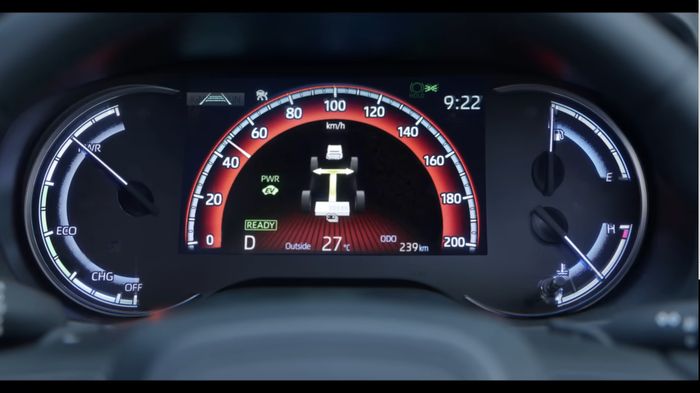 Instrumen analog dan digital Innova Hycross beraksen warna putih.