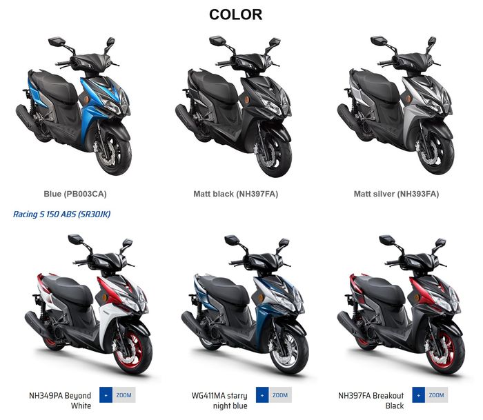 Pilihan warna Kymco Racing S150 Jepang (atas) dan Taiwan (bawah)