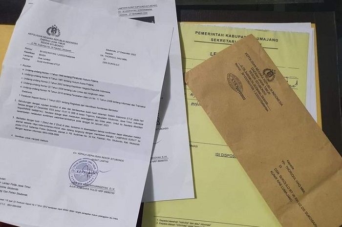 Surat tilang elektronik yang diberikan Polres Situbondo untuk Bupati Lumajang.