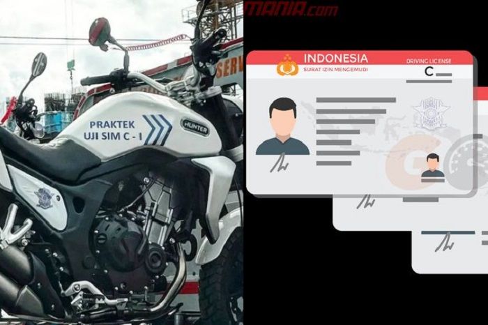 Motor ujian praktek SIM C1 Hunter SK500 (kiri) dan ilustrasi SIM C1 (kanan).